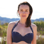 ShowBee SwimIt bikini top in navy blue color with silver rings.